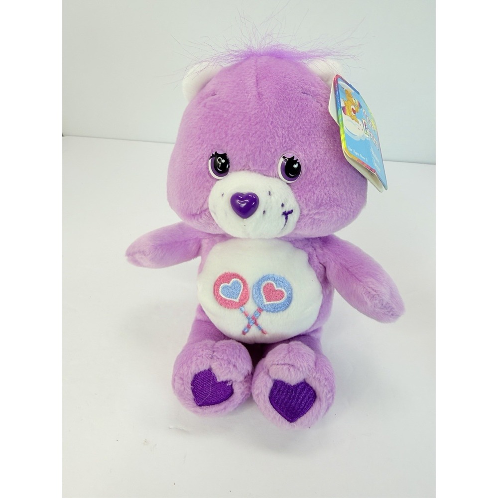 2002 Care Bears Share Bear Plush Stuffed Animal 8" Purple Lollipops #2